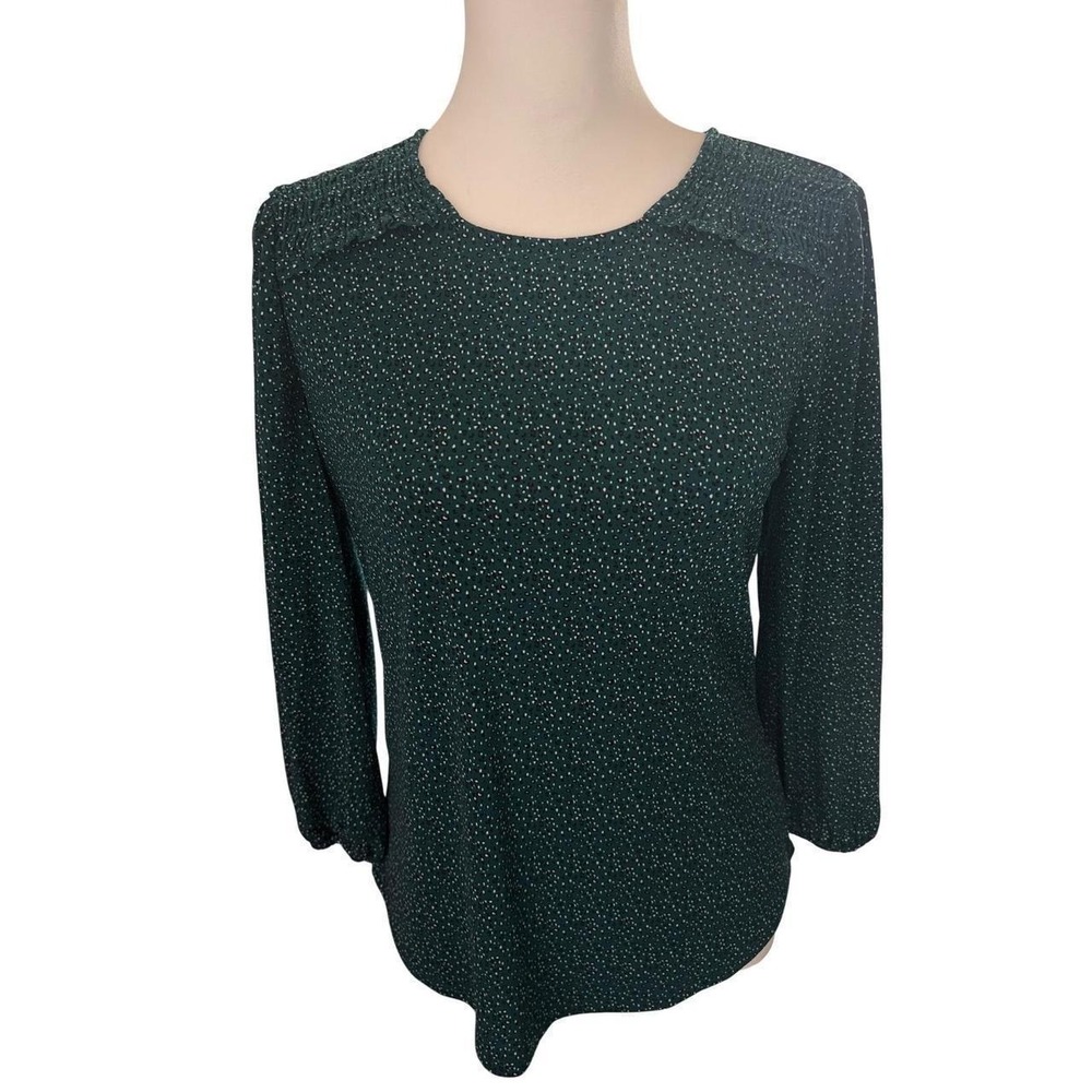 Adrianna Papell Cottagecore Green Ditsy Print Blouse XS Romantic Long Sleeve NWT